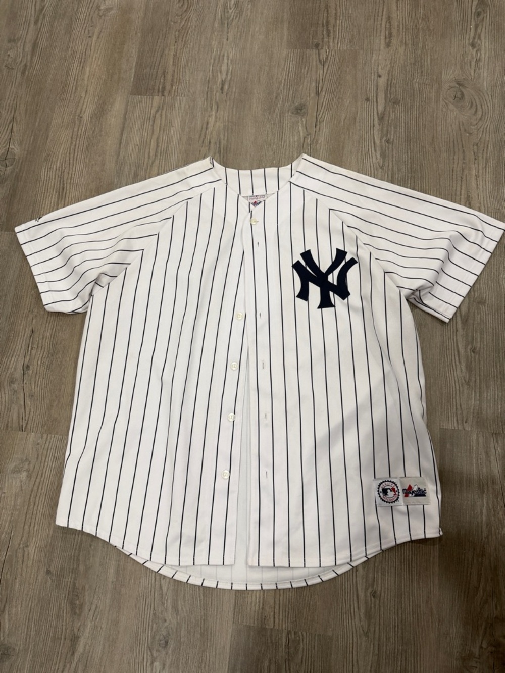 Yankees Majestic Authentic Derek Jeter 22 White Jersey with Navy Pinstripes